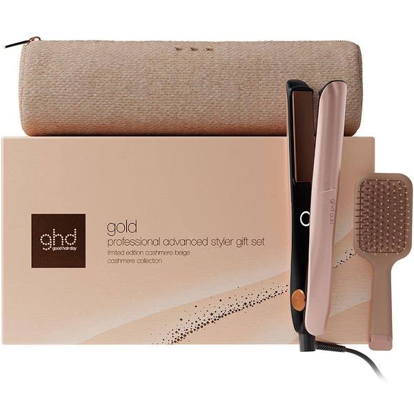NEW GHD GOLD HAIR STRAIGHTENER FESTIVE GIFT SET IN CASHMERE BEIGE